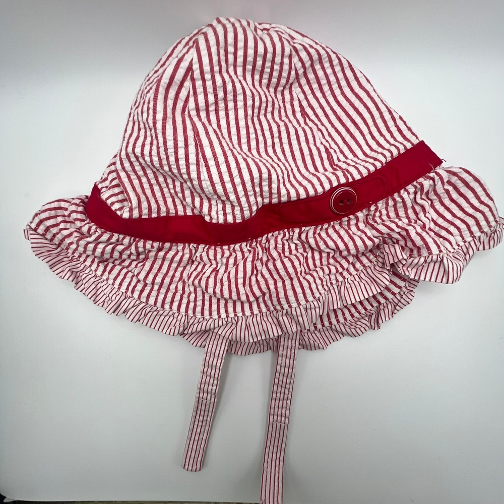 Vintage‎ Gymboree Sun Hat 18-24M Red White Stripe Ruffle Chin Strap Girl Toddler